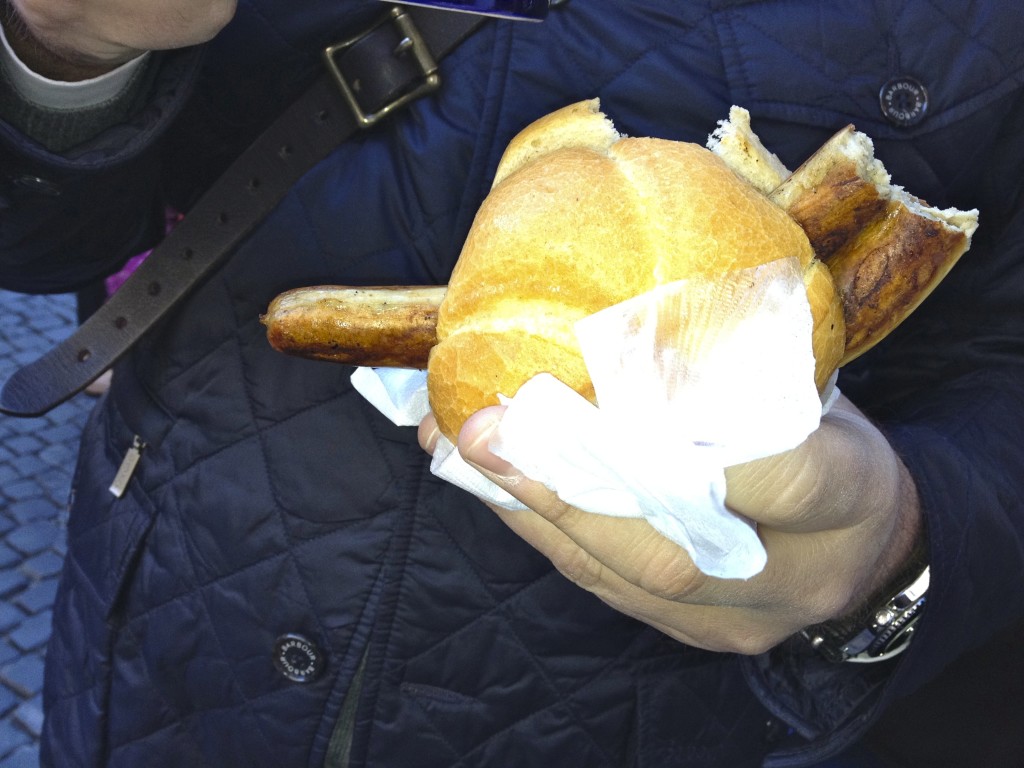 German Christmas treats-- a double sausage sandwich