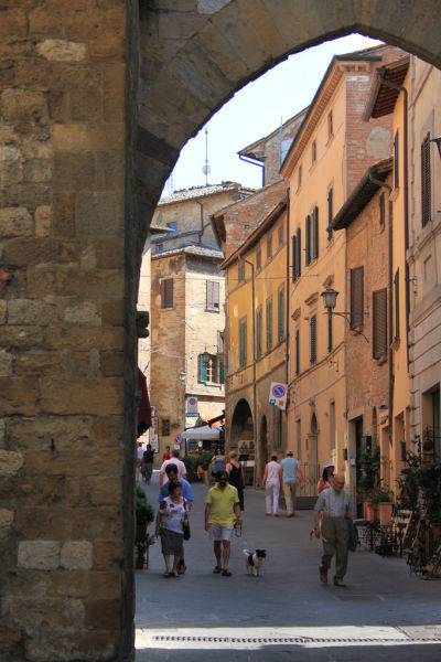 gate to shops Montepulciano Tuscany Italy