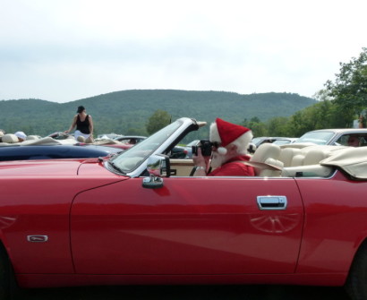 Santa in a Jaguar lime rock