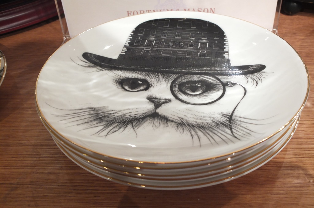 cat china plate hat monocle 