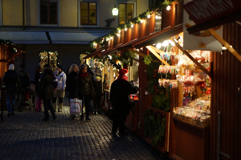 wooden Stalls Gamla Stan Christmas Market. stockholm sweden