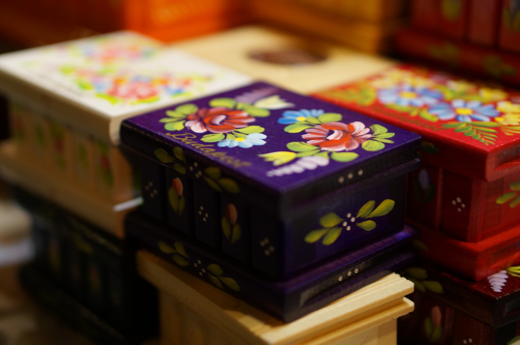 Tiny hand painted wooden box with a traditional Hungarian design