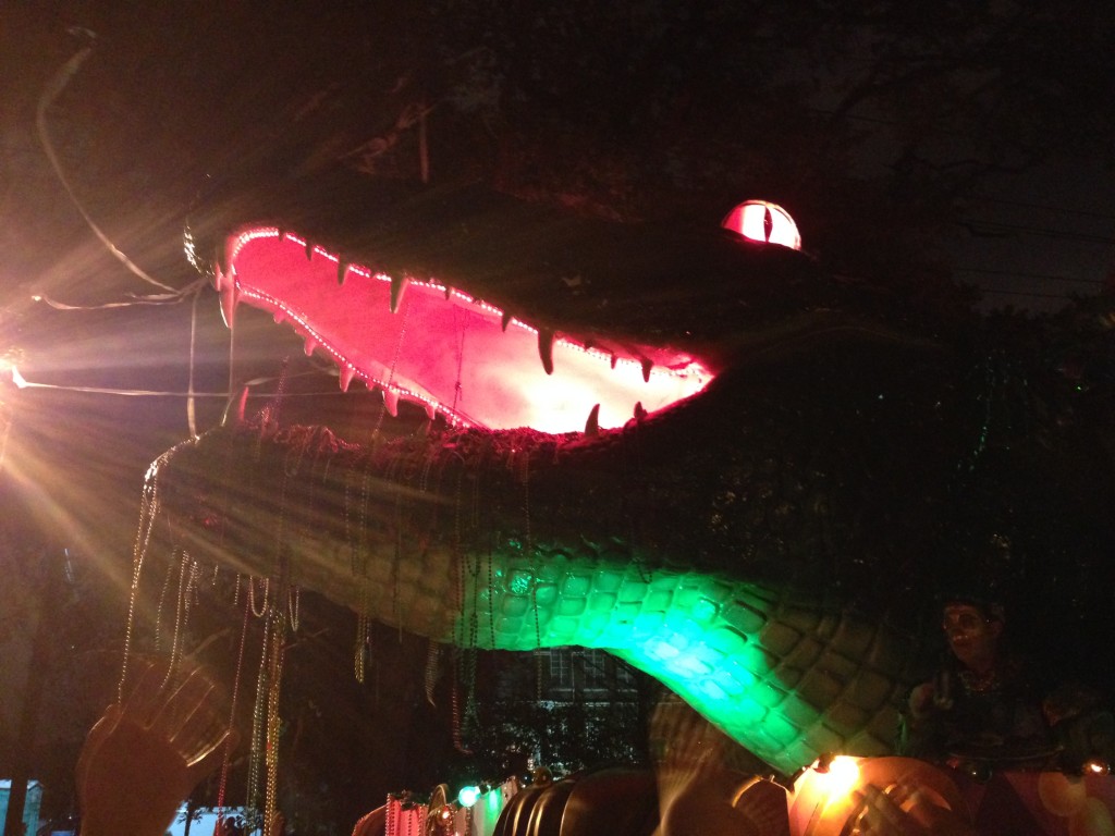 Mardi Gras parade bacchus float alligator