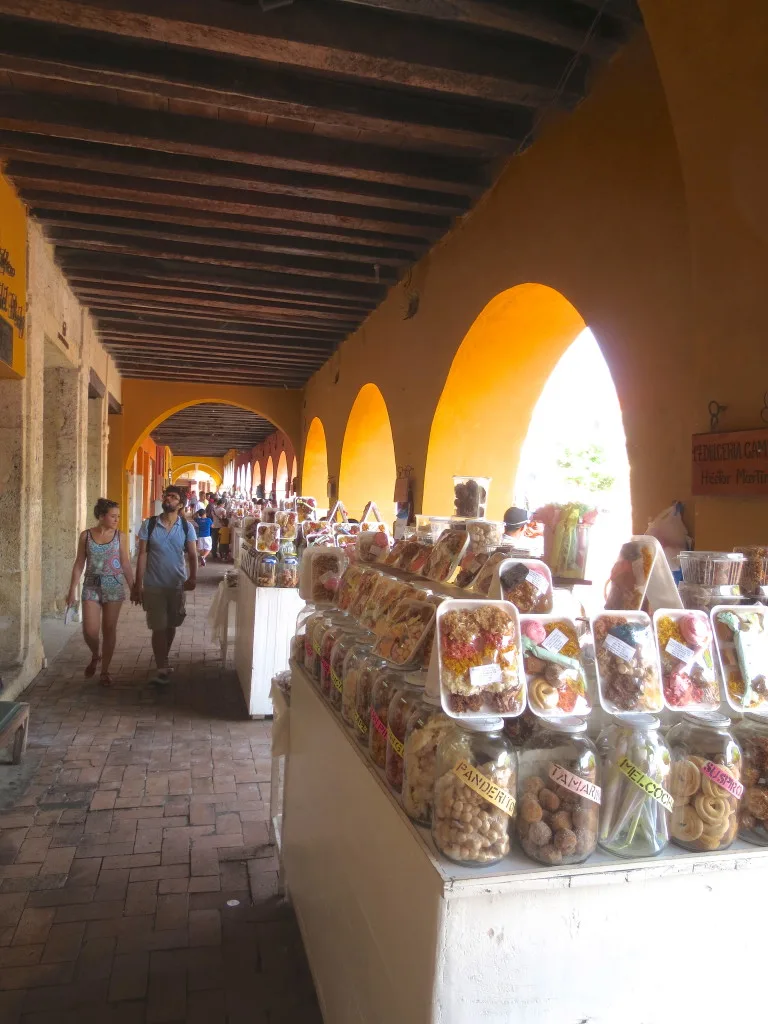 Cartagena's "Portal de los Dolces" - a long narrow aisle full of sweets vendors.