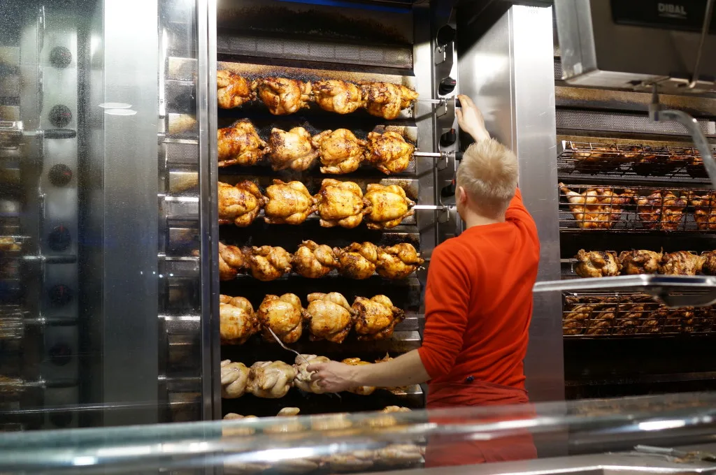 belgium rotisserie chicken vendor brussels chatelain market