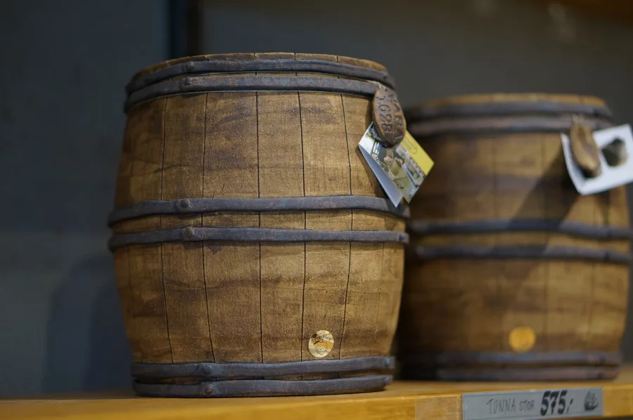 Ceramic jugs ship barrels-- souvenir Vasa Museum gift shop (Stockholm, Sweden).