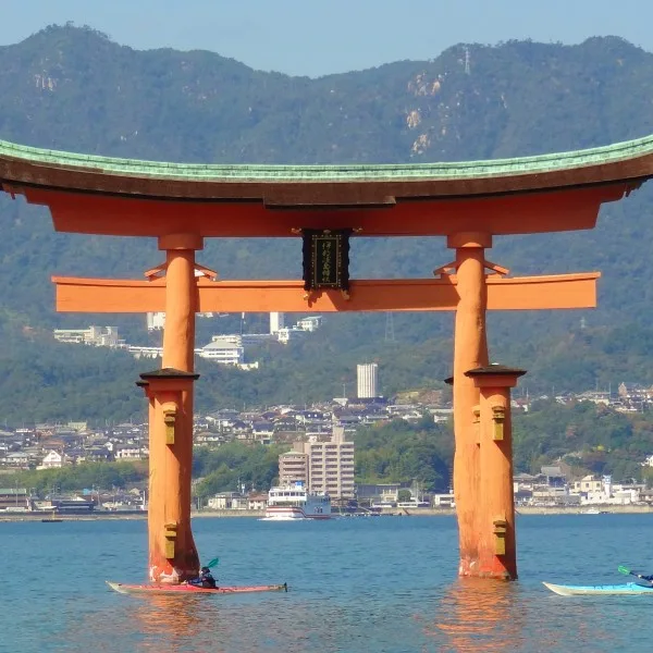 Miyajima shrine water japan boats