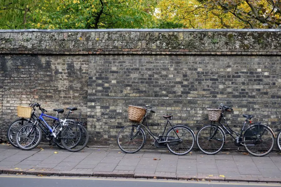 bicycles cambridge stone wall