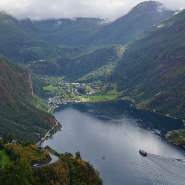 geiranger village view from fjord