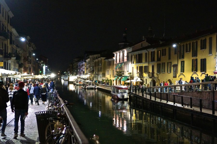 navigili canal milan night boats shops walking view italy