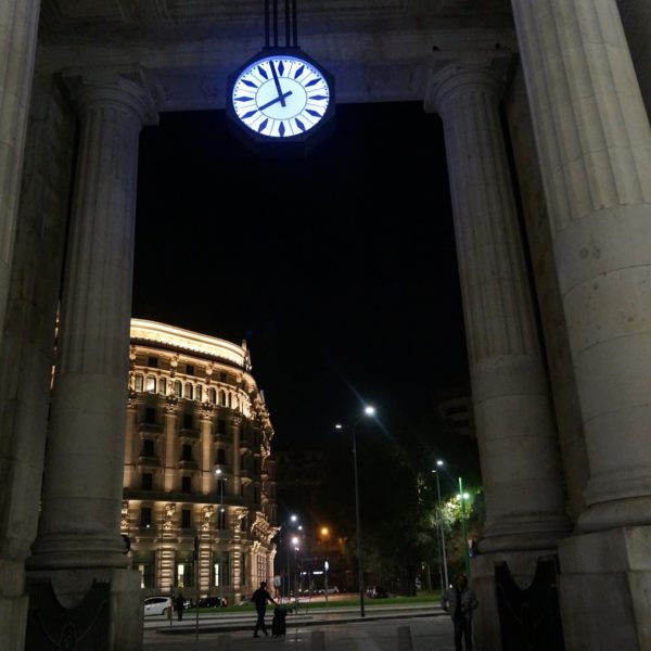 milan central station night clock view train italy