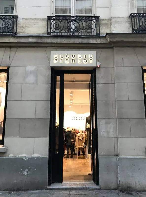 The entrance to Claudie Pierlot outlet shop in the Marais, Paris