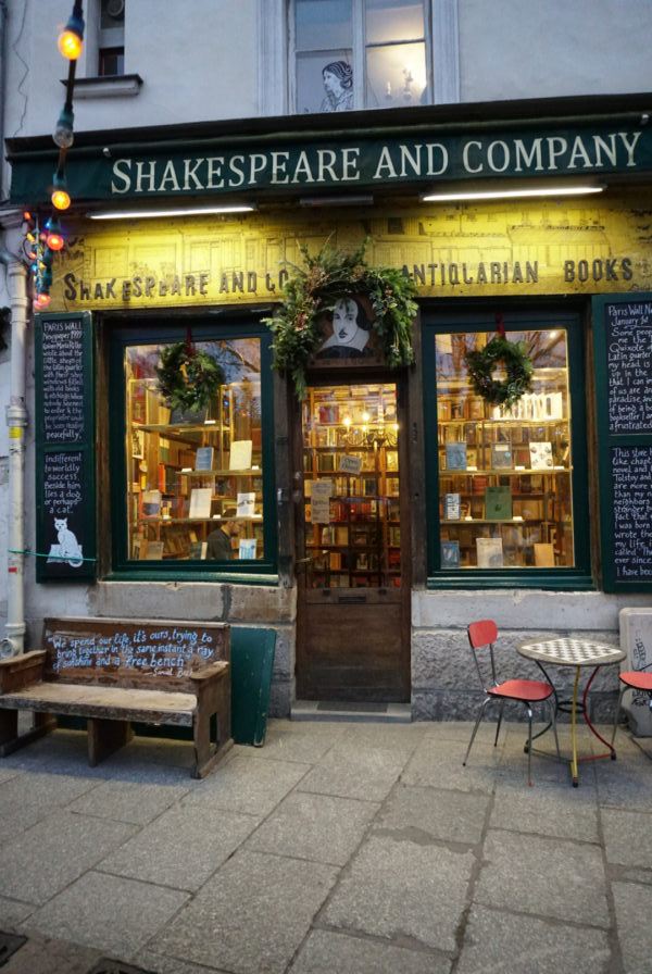 shakespeare and company bookstore paris shopfront yellow green