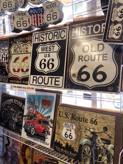 The top souvenir of Route 66- a road sign, real or replica.