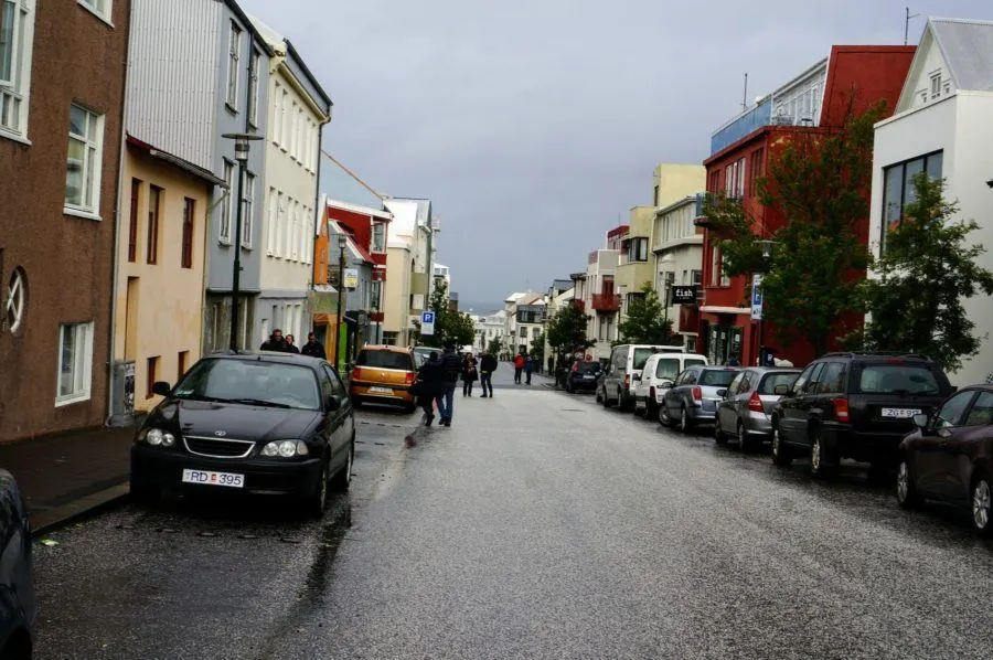 A typical shopping street in downtown Reykjavik. 