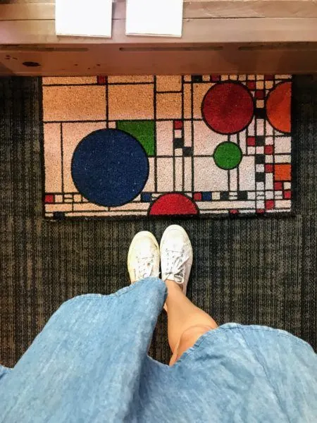 Frank Lloyd Wright inspired floor welcome mat at gift shop in Oak Park, Illinois #chicago #architecture 